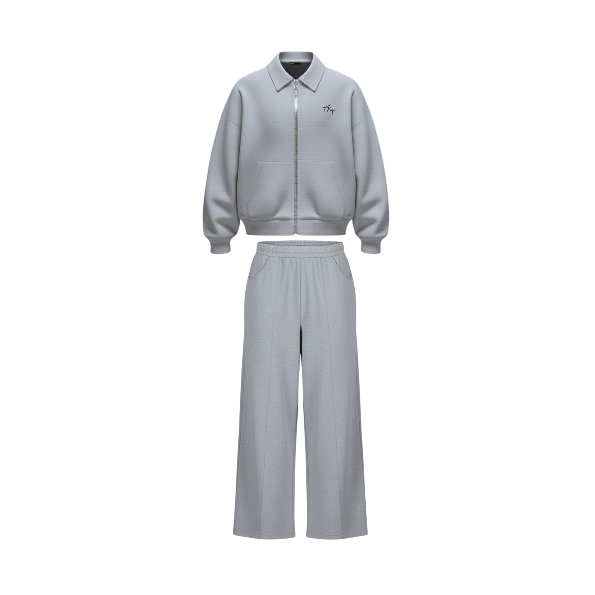 Collared Zipper Co-Ord Set -Heather Grey