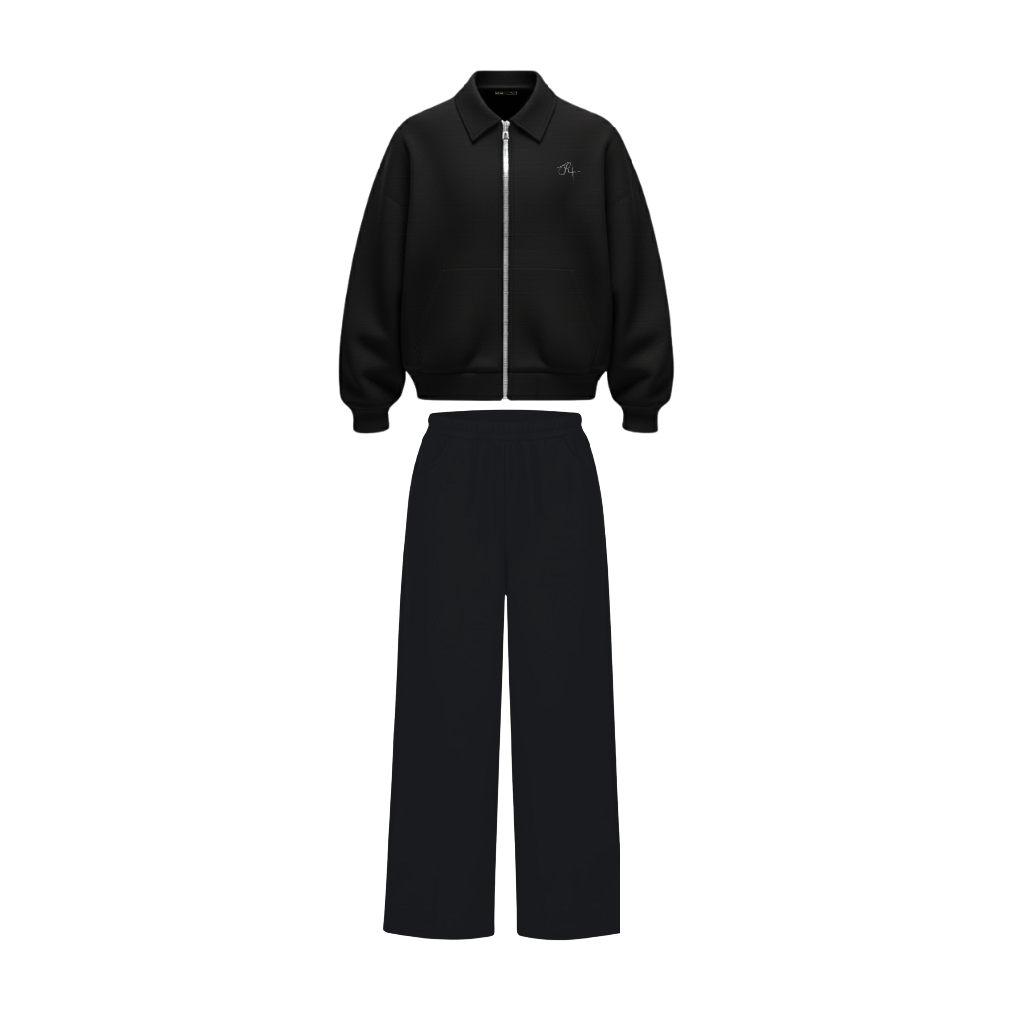 Collared Zipper Co-Ord Set -Black