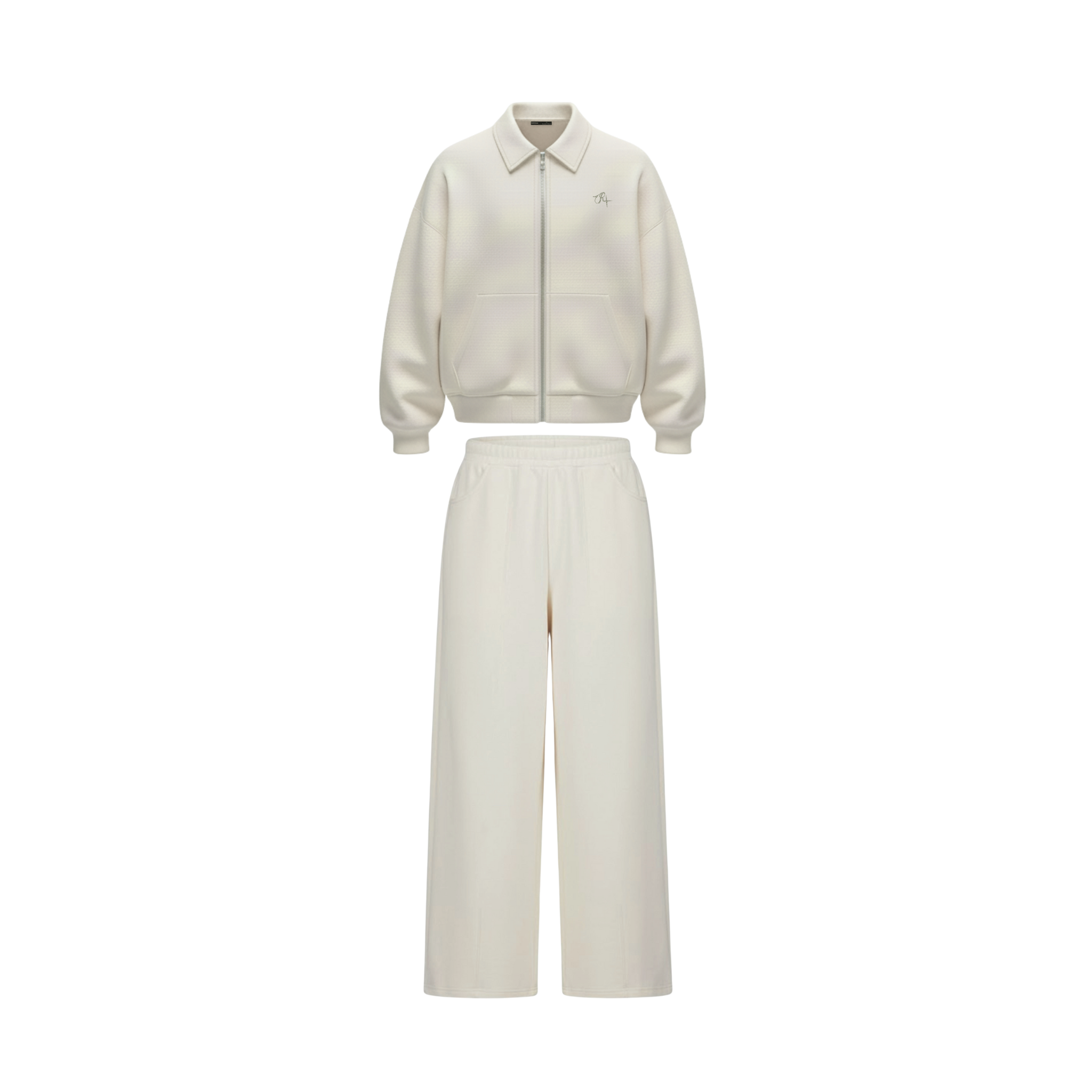 Collared Zipper Co-Ord Set -Sand White