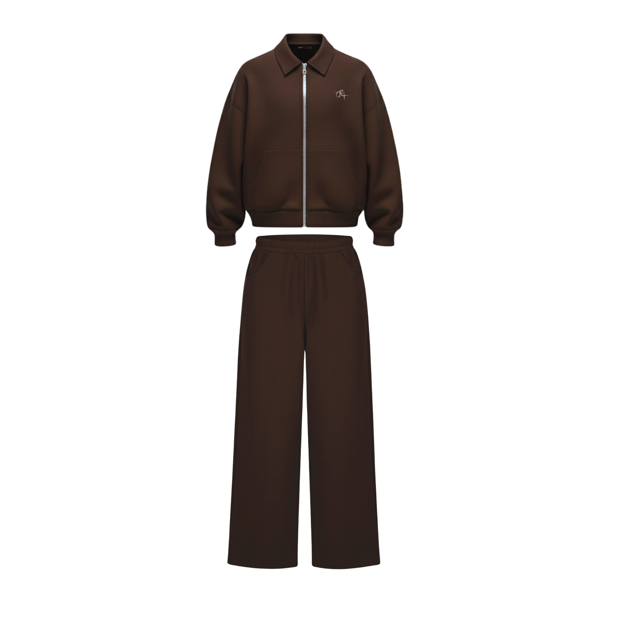 Collared Zipper Co-Ord Set -Brown