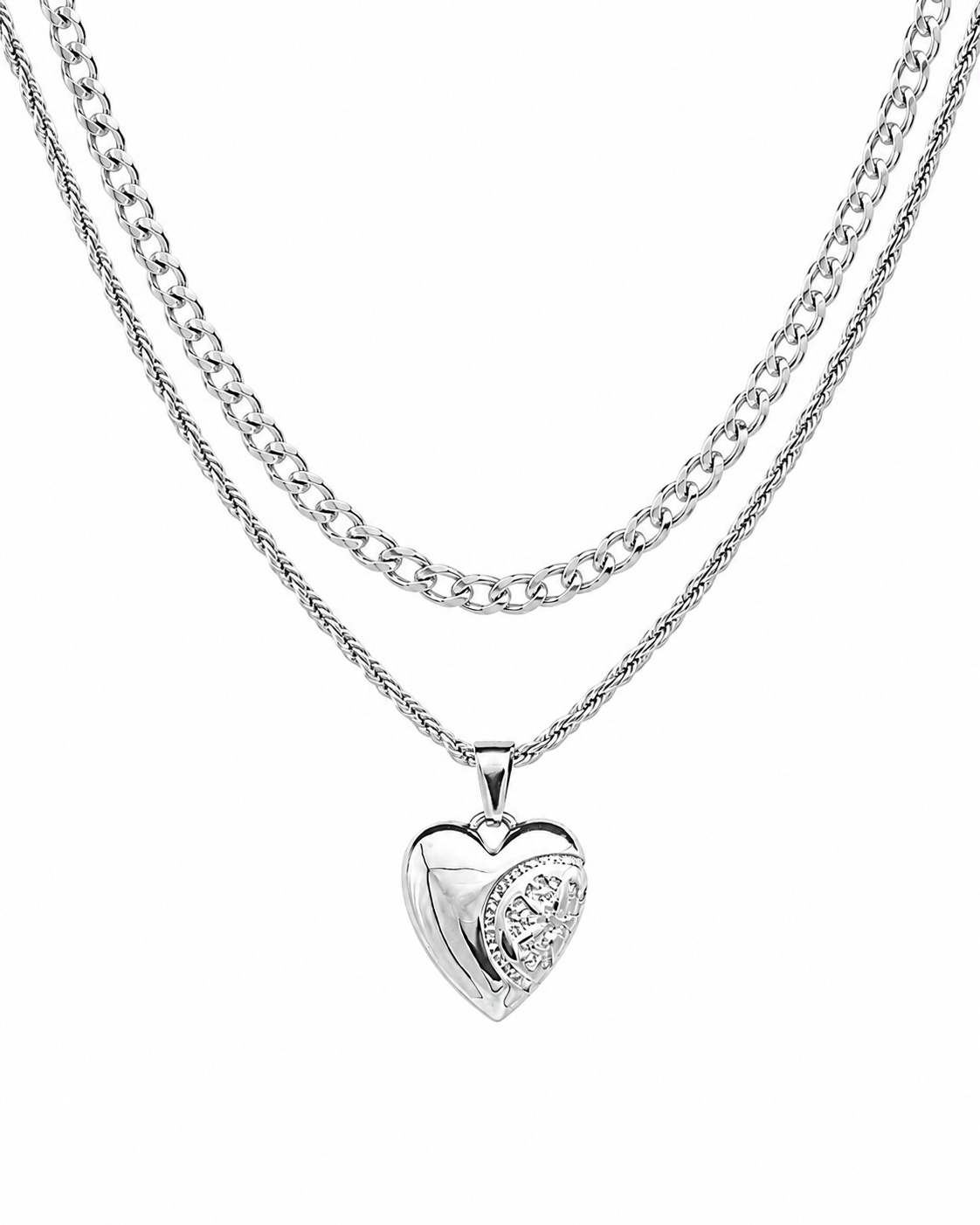 Cold Heart Pendant + Curb 4MM Chain