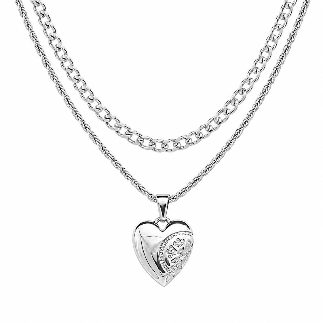 Cold Heart Pendant + Curb 4MM Chain