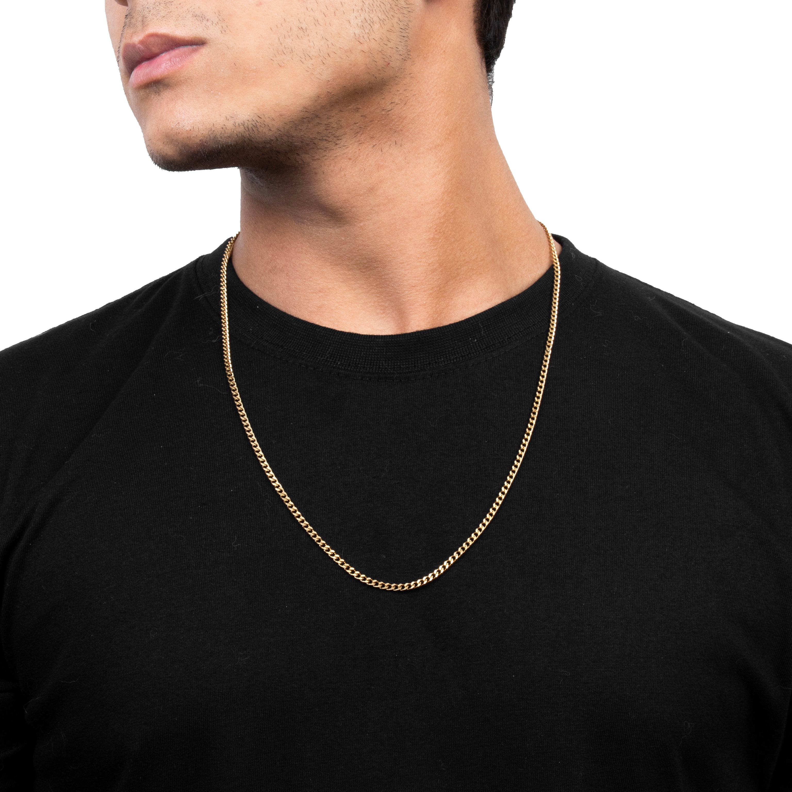 Curb 4MM Chain Gold worn — men's jewelry | shoprusset.com