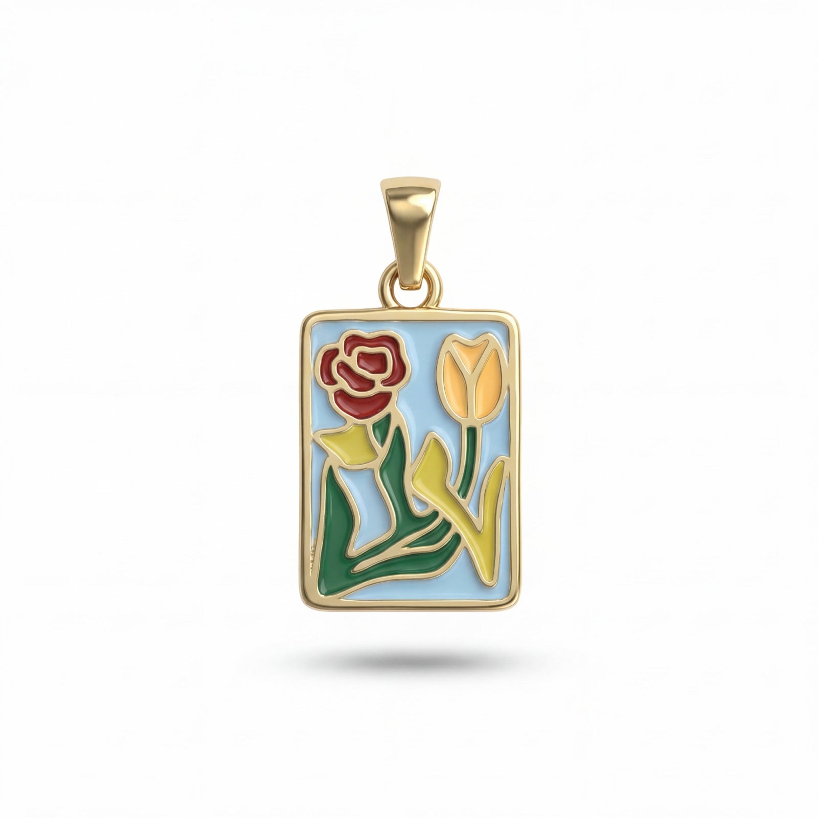 Floral Enamel Pendant - Gold