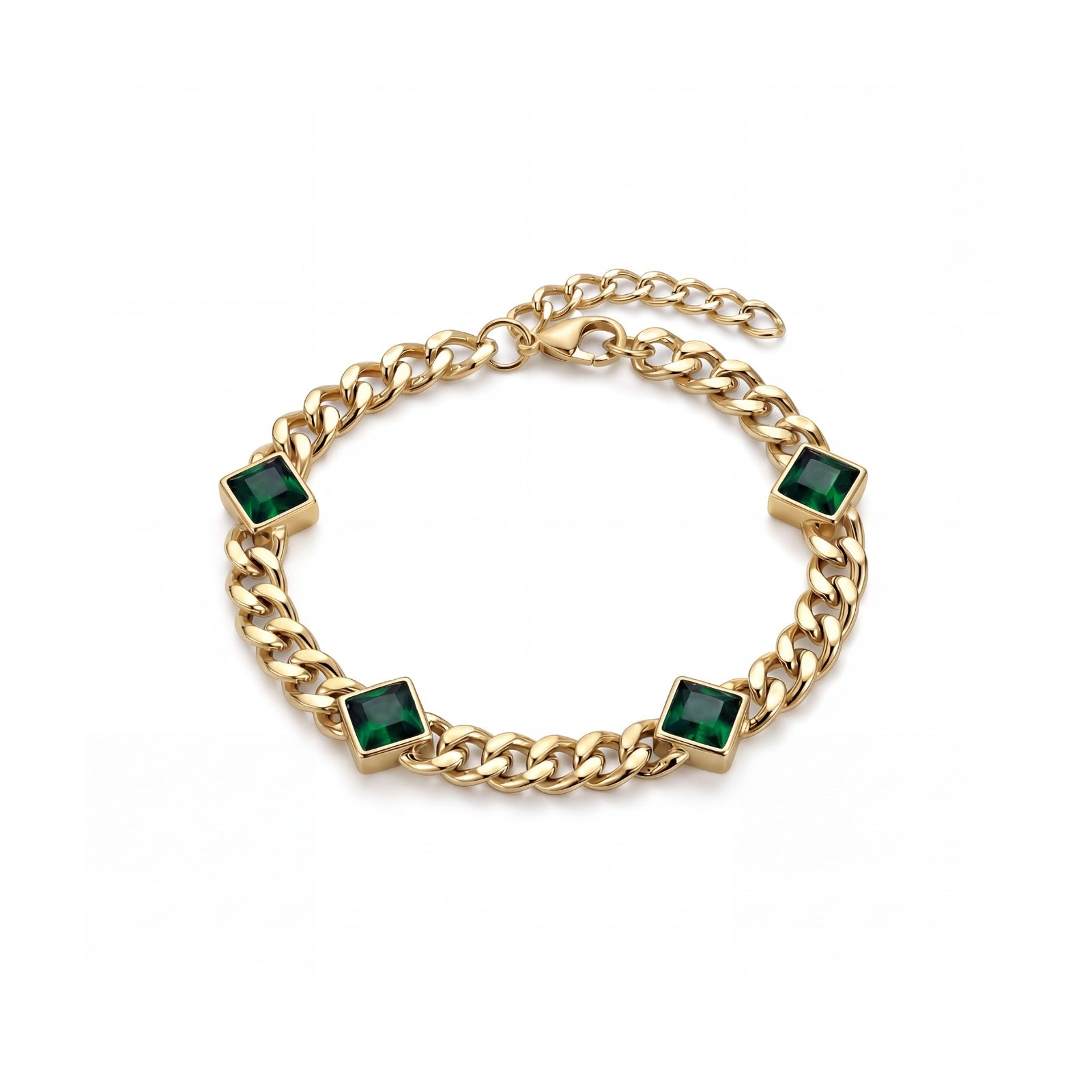 Emerald Bezel Curb Bracelet - Gold