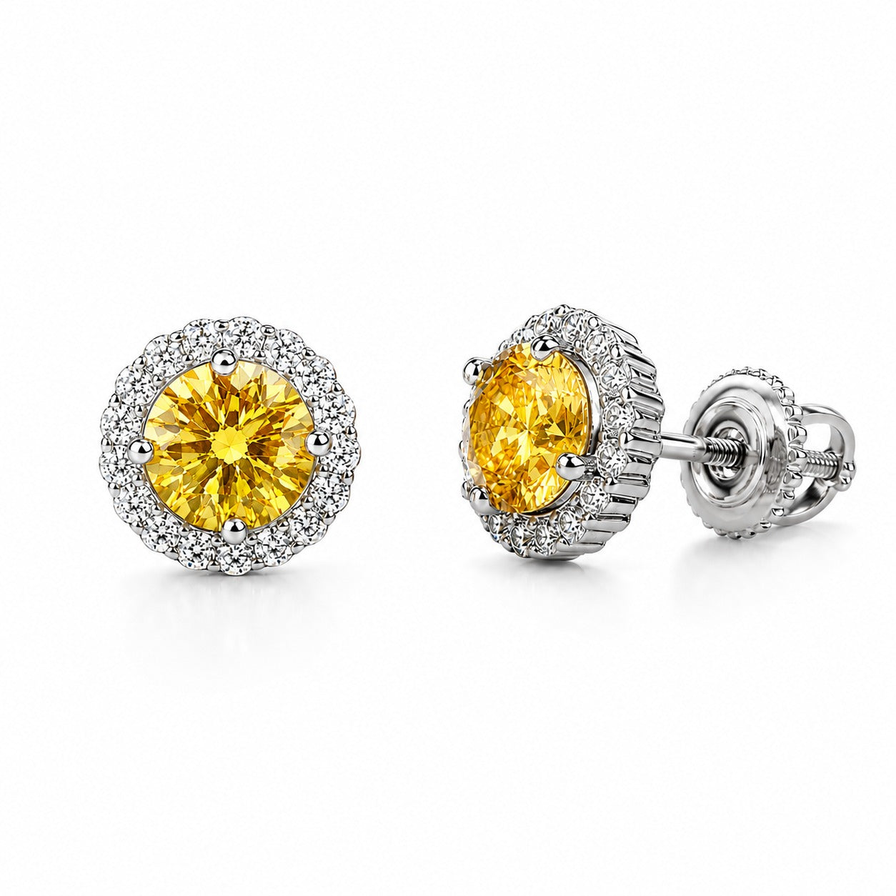 Yellow Round Halo Studs