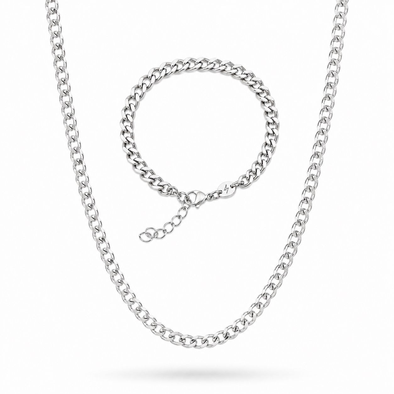 Curb 4MM Chain + Bracelet (Silver)