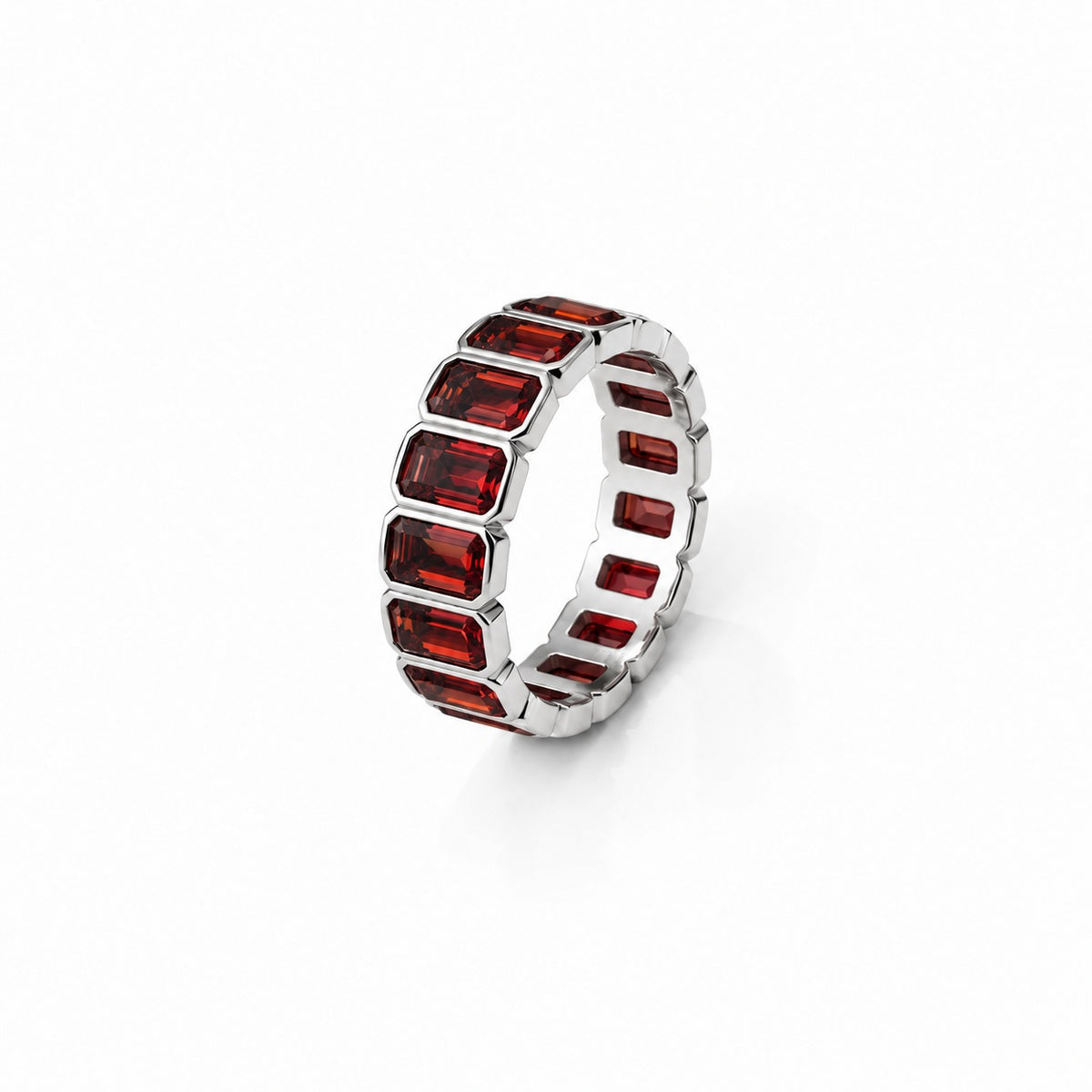 Ruby Emerald Cut Bezel Eternity Band