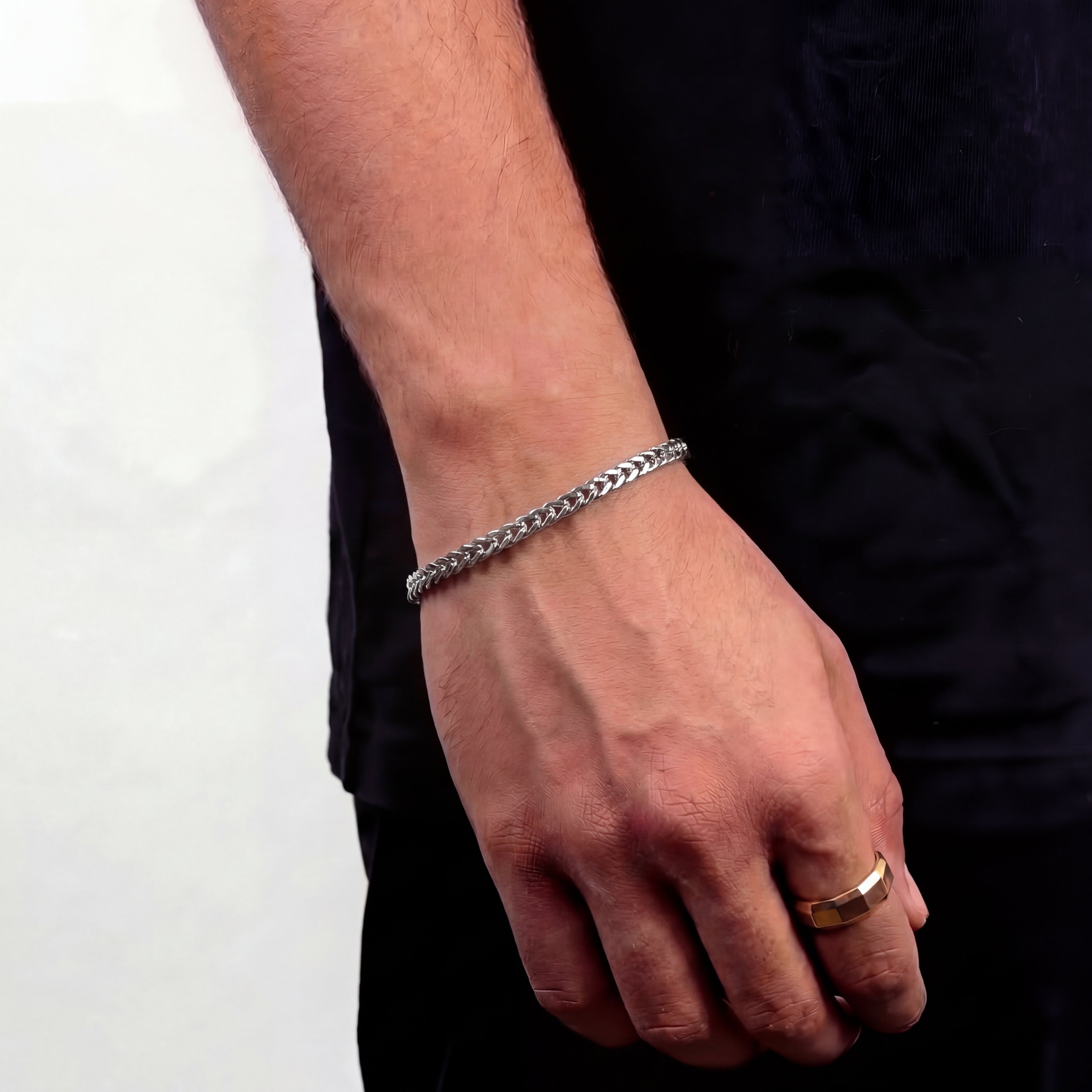 Foxtail 3MM Silver Bracelet worn — men's jewelry | shoprusset.com