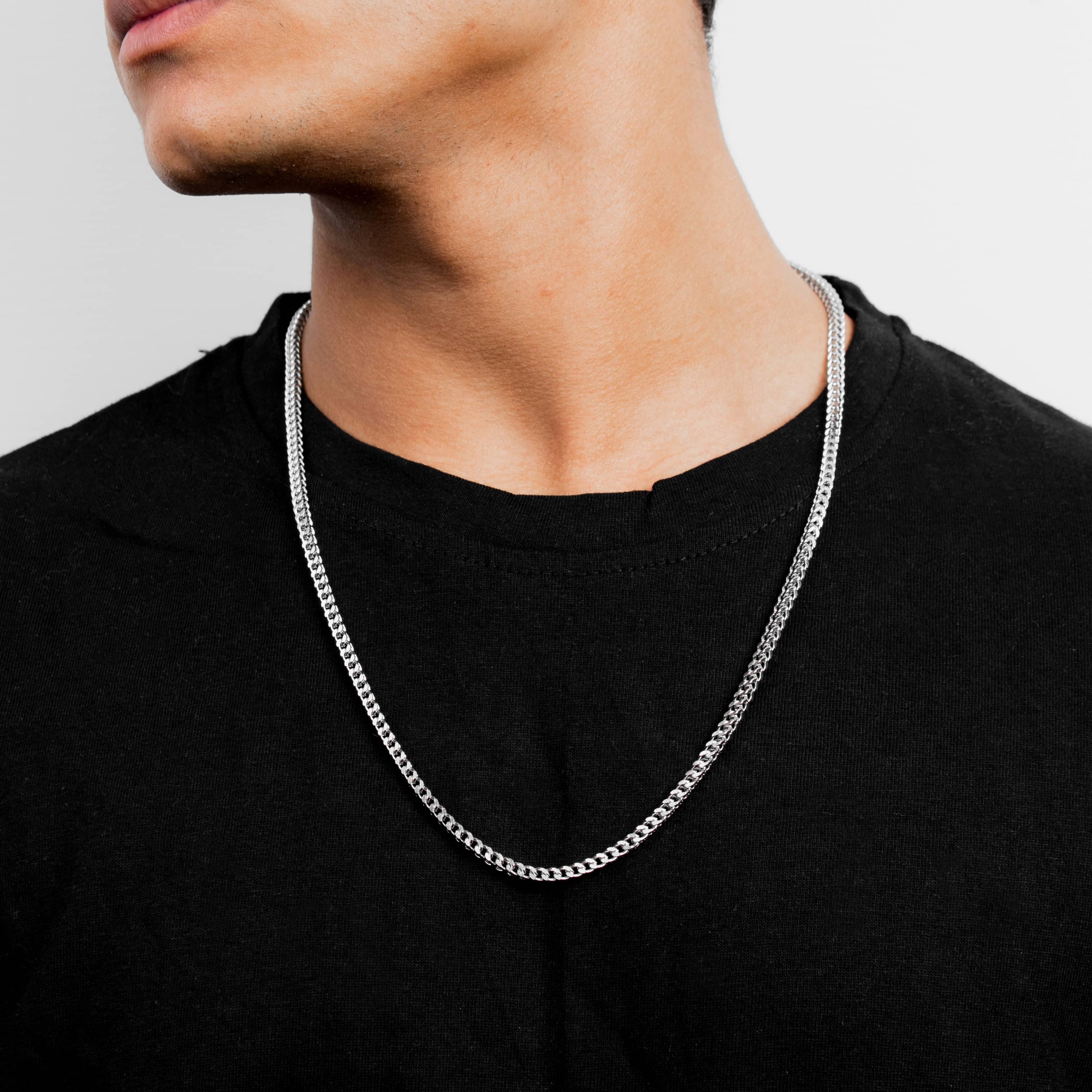 Foxtail 4mm Chain Silver worn — men's necklace | shoprusset.com