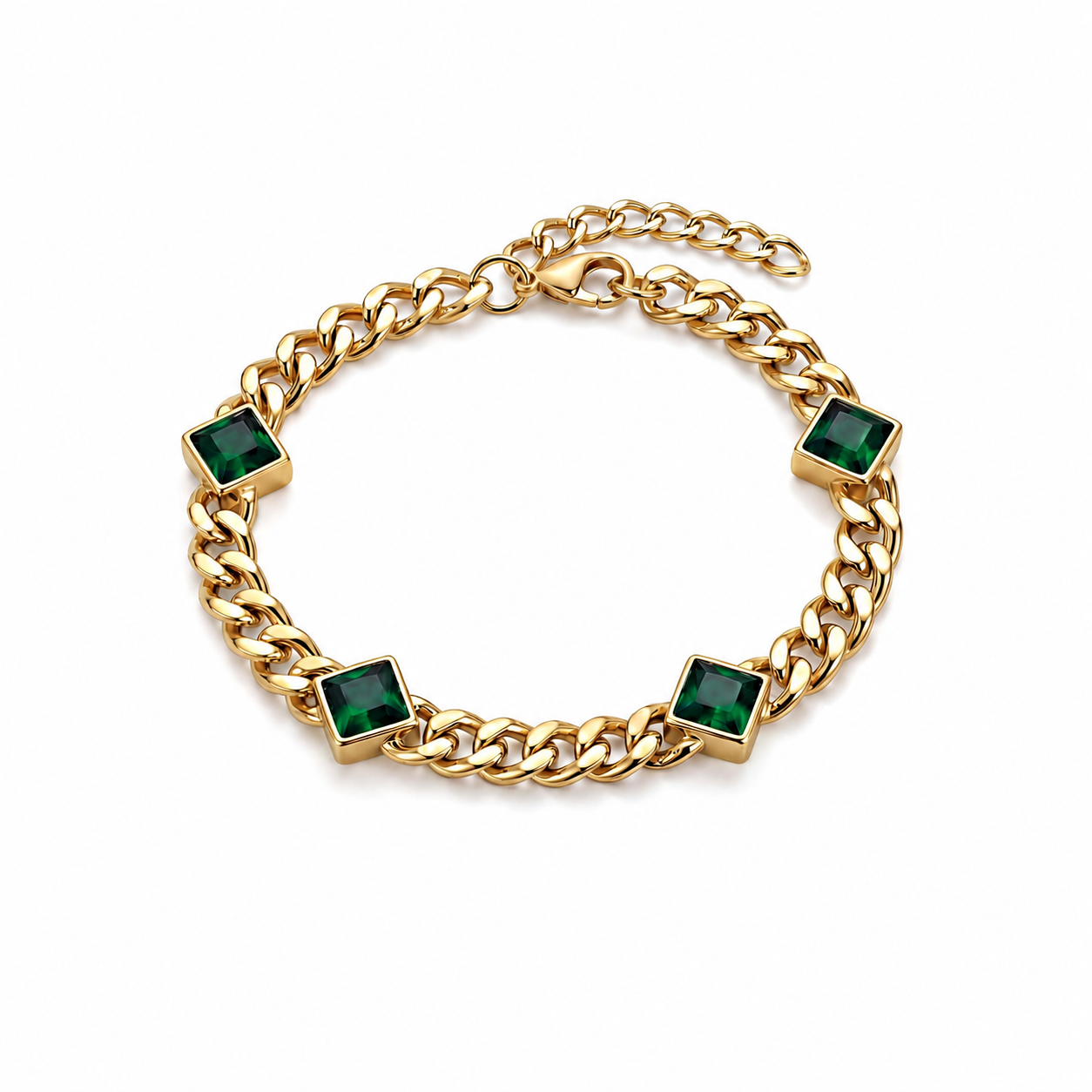 Emerald Bezel Curb Bracelet - Gold
