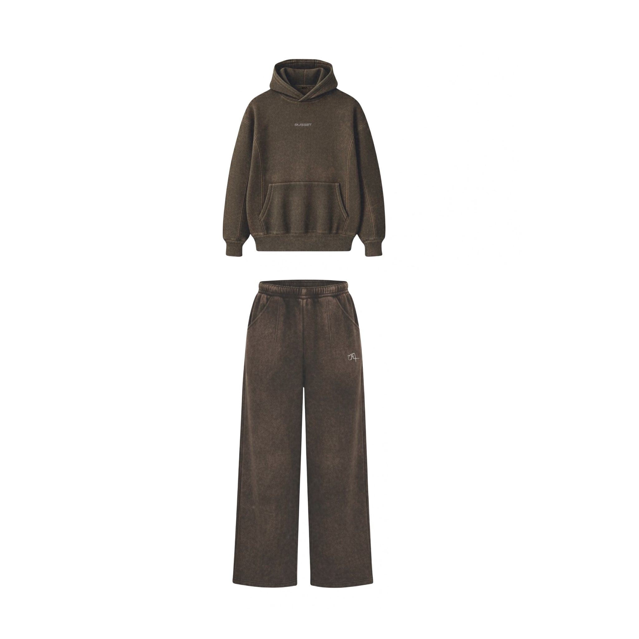 Mineral Washed Hoodie Co-Ord Set - Brown