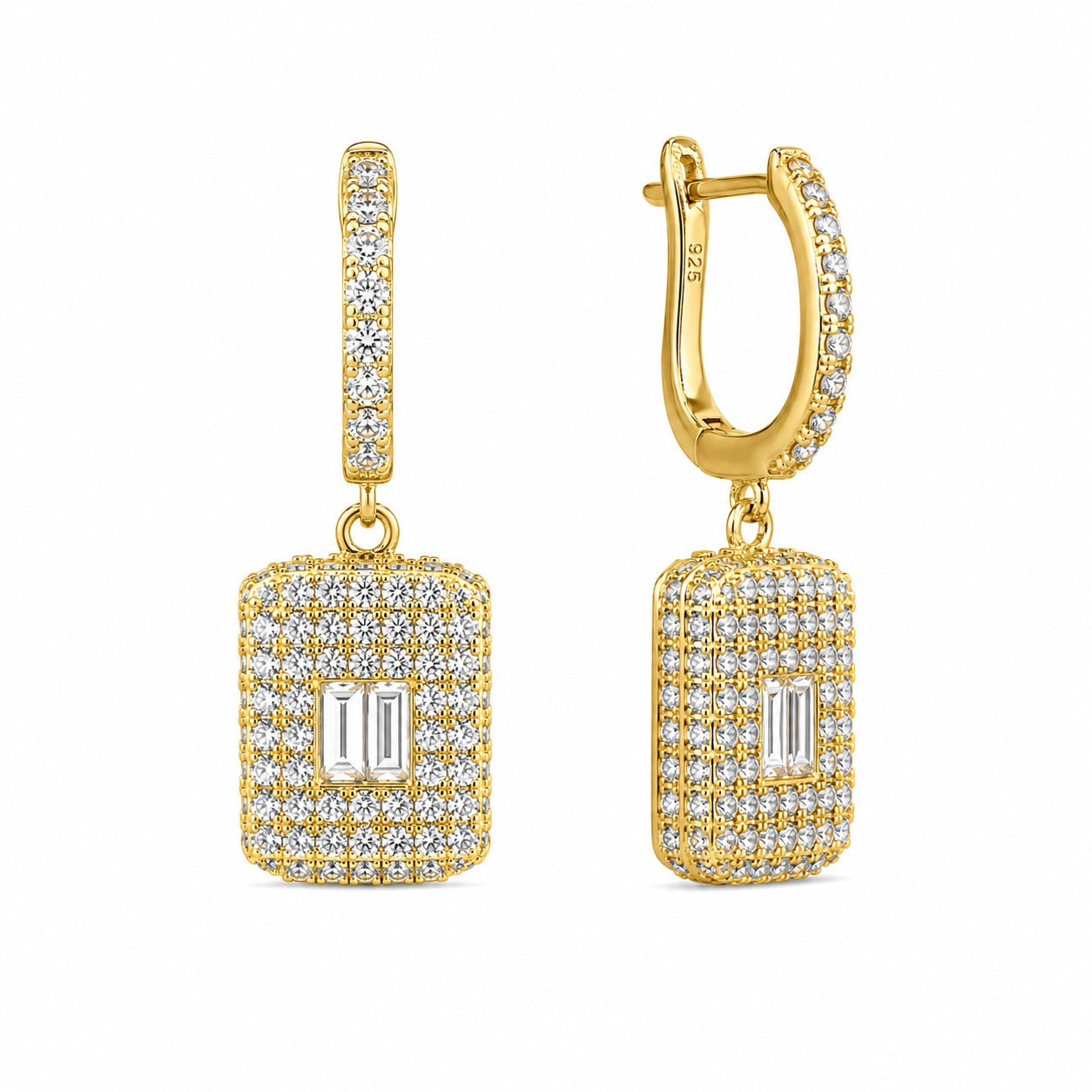 Emerald Cut Pavé Drop Huggies