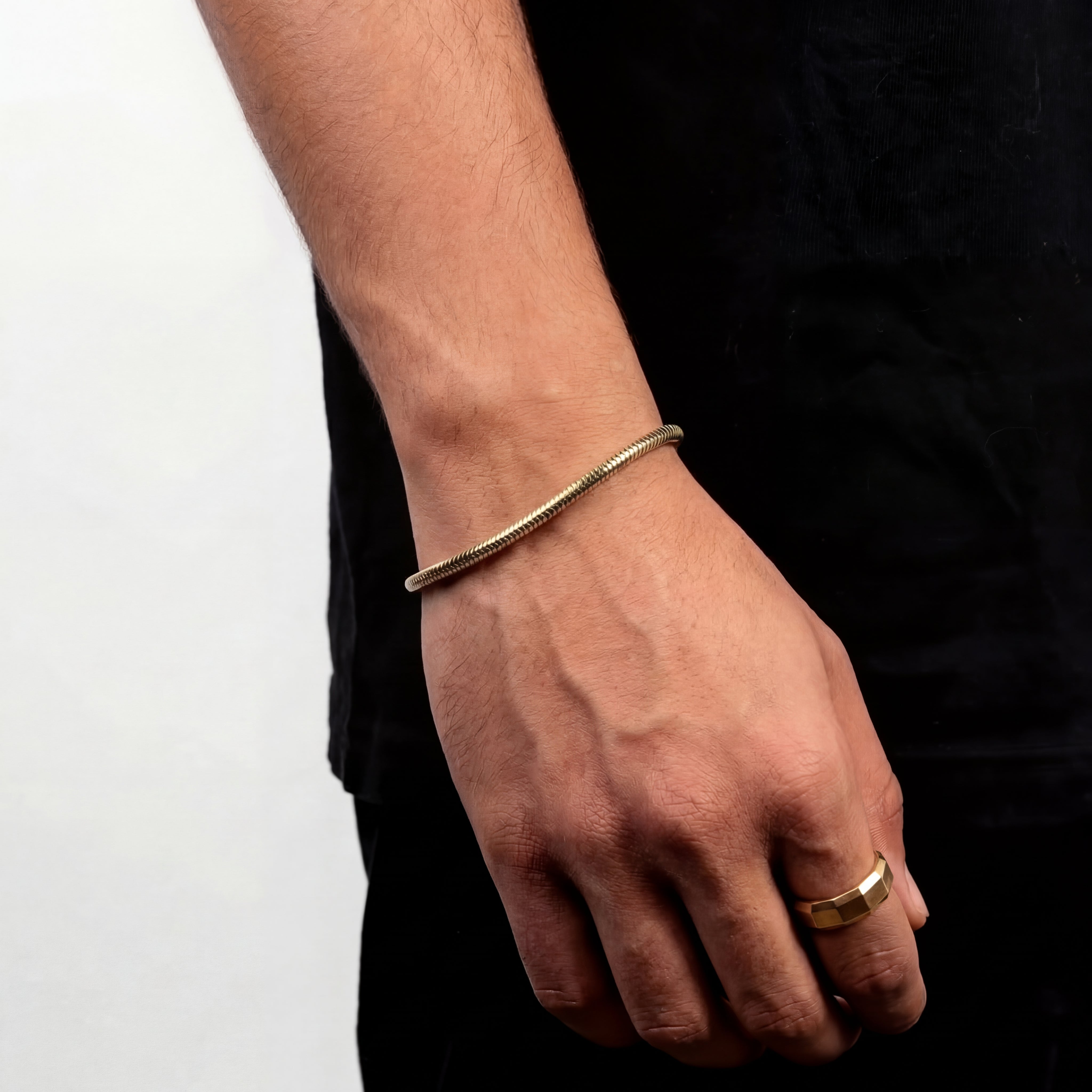 Snake Bracelet 3MM Gold worn — men's jewelry | shoprusset.com