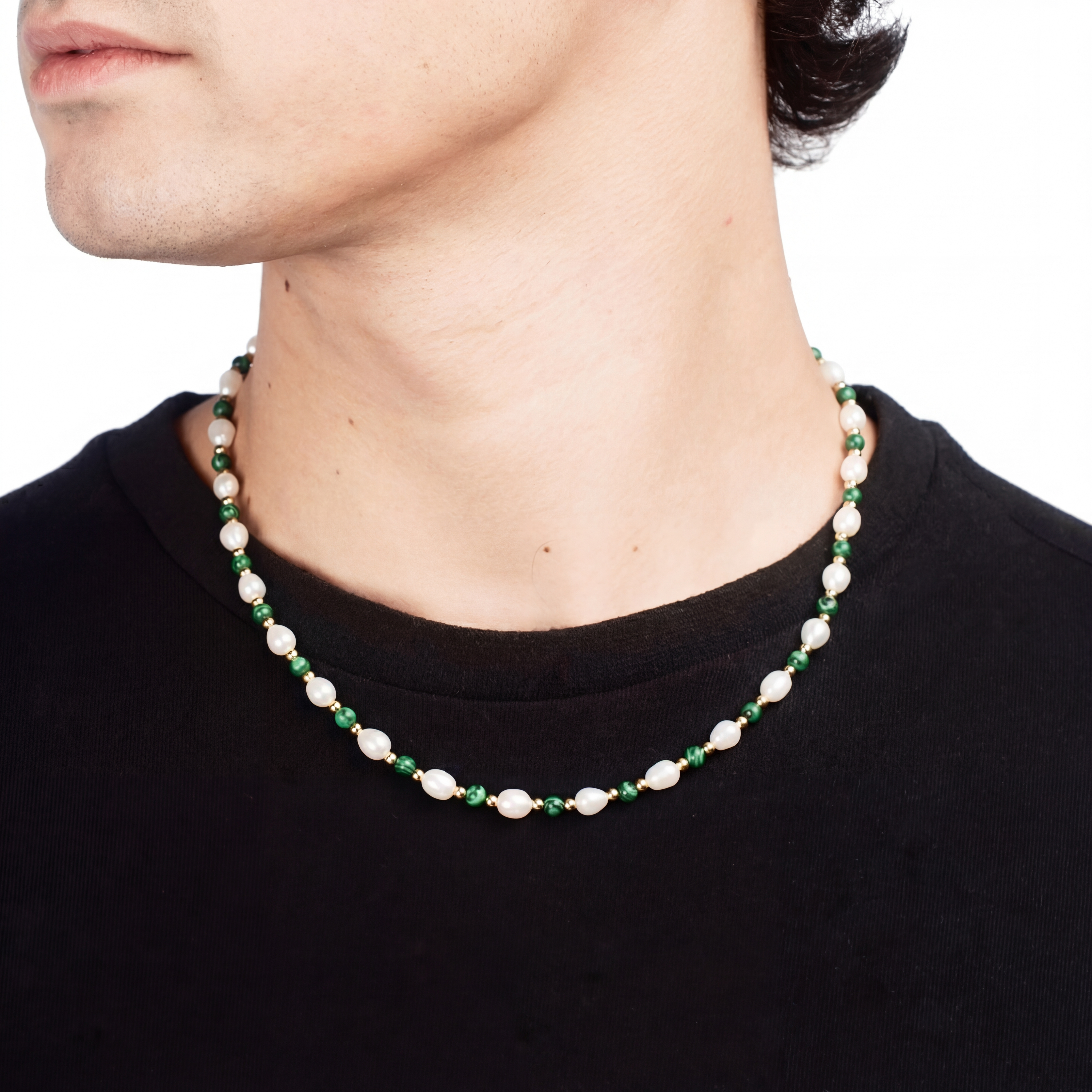 Malachite Pearl Chain detail — natural malachite beads | Russet